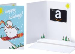 Amazon.com $1000 Gift Card in a Greeting Card (Snowboarding Snowman Card Design)