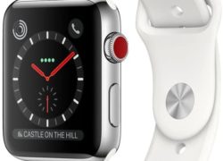 Apple watch series 3 Stainless steel case 42mm GPS + Cellular GSM unlocked (Stainless Steel Case with Soft White Sport Band)