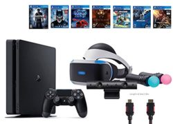 PlayStation VR Start Bundle 10 Items:VR Start Bundle,PS4 Slim- Uncharted 4,6 VR Game Disc Until Dawn:Rush of Blood, EVE:Valkyrie,Battlezone,Batman:Arkham VR, DriveClub,Battlezone
