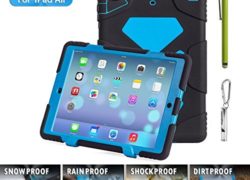iPad Air/5 Case,Aceguarder New [Rainproof/kidproof/Dirtproof/Shockproof] Cover Case with Stand Super Protection for Kids Outdoor Adventure Aports Tourism Gifts Outdoor Carabiner (Black&Blue)