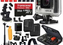 GoPro Hero 4 BLACK Edition Camera + 64GB High-Speed Memory Card + 2 AHDBT-401 Batteries + Dual charger + Custom Fitted Case + Car Mount + Head Strap + Chest Strap + Selfie Stick + Bike Mount + More