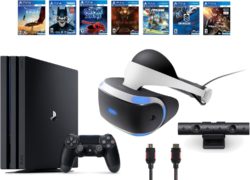 PlayStation VR Bundle 10 Items:VR Headset,Playstation Camera,PS4 Pro 1TB,7 VR Game Disc Until Dawn: Rush of Blood,EVE: Valkyrie, Battlezone,Batman: Arkham VR,DriveClub,Combat League,Eagle Flight