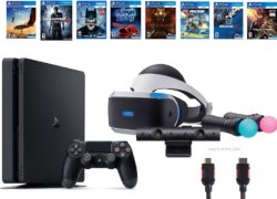 PlayStation VR Start Bundle 10 Items:VR Start Bundle,PS4 Slim- Uncharted 4,7 VR Game Disc Until Dawn:Rush of Blood, EVE:Valkyrie,Battlezone,Batman:Arkham VR, DriveClub,Eagle Flight