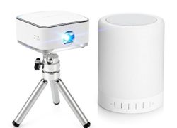 Lightwish Mini Portable Wireless DLP Projector with Mini Tripod+Remote+Night Light Bluetooth Speaker for Apple iPhone 6 6plus 5s Android iOS MAC Window 10 Laptop OS