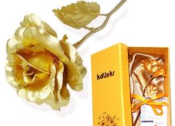 KDLINKS® 24K 6 Inch Gold Foil Rose, Best Valentine's Day Gift, Handcrafted and Last Forever! - 50% Bigger Rose Flower + Free Greeting Card