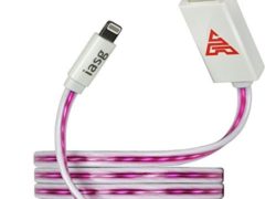 Iasg [MFi Certified] Flat Visible LED Lighted Up Charging Lightning to USB Cable for Apple iPhone 7 Plus 6s 5s iPhone SE iPad iPod-3.3FT(1 meter)-Pink Purple Light