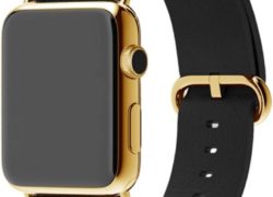 42MM Apple Watch 24K GOLD plated with Black Leather Classic Band (Yellow 24K Gold)