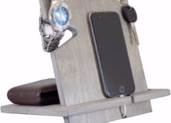 Wooden iPhone Docking Station, Universal Cell Phone Dock, iPhone 6, iPhone 5, iPhone 4, Samsung Galaxy, Android (Classic Gray-non personalized)