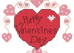 Valentines Day Heart Cross Stitch Pattern: Whole and Half cross stitch and backstitch used